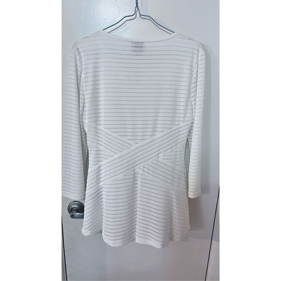 Eci Womens Ribbed Striped Long Sleeve Fit & Flare Dress White Silver Size Medium - Picture 6 of 9
